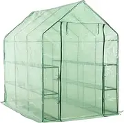 Greenhouse, Outdoor Plant Green House Garden Grow Shed Walk-in Greenhouse with 12 Shelves Steel 143x214x196 cm