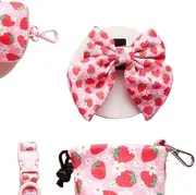Cocopup London Pupberry Fields Sailor Bow Tie, Pink Strawberry Pattern, 10 cm x 7 cm