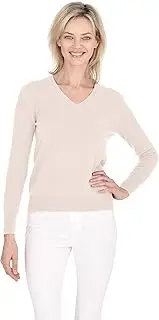 [Cashmeren] Soft V-Neck Sweater 100% Merino Wool Classic Knit Long Sleeve Pullover for Women