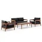 NEW Bronte 2+1+1 Outdoor Teak Look Aluminium Lounge Setting With Coffee Table