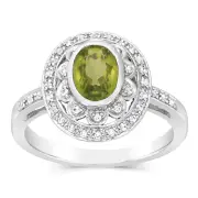 Sterling Silver 1.5 Carat Peridot & 40Cubic Zirconia Ring, Q