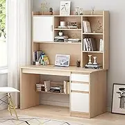 Modern computer desk with shelves and storage, home office writing table, learning workstation with hatch and bookcase