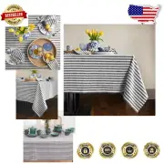 Sophisticated Black & White Striped Linen Tablecloth for Stylish Dining Events
