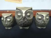Owl Statue 3 Pcs Ethnic Design Decor for Home Office Unique Gift Handmade Brass