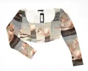 New Nasty Gal Shirt Womens 14 Crop Corset Top Lined Renaissance Print Mesh