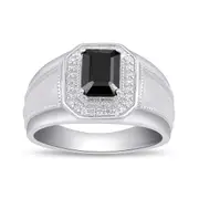 Stanton Made For Men Emerald Cut Onyx Ring with 1/5ct of Diamonds in Sterling Silver