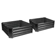2x Anthracite 90cm x 90cm Square Galvanised Steel Raised Garden Beds Planter Box