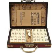 144 PCS Travel Mahjong Portable Mah-jongg with Archaistic Leather Box and Manual in English (Random Pattern of Box Delivery),A