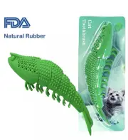 Cat Toothbrush Catnip Toy W/ Bell -Durable Hard Rubber Cat Dental Care NIB Green