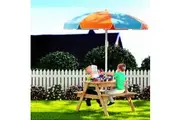 Keezi Kids Outdoor Table and Chairs Picnic Bench Umbrella Set Water Sand Pit Box