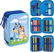 Bluey 3 Tier Large Pencil Case Multi Compartment School Supplies Stationery Colouring Pens Pencils Sets, Multicolour, Bluey 3 Tier Large Pencil Case, 1004E-2151