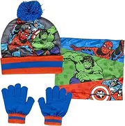 [Marvel] Boys Avengers Bobble Hat + Snood Scarf + Gloves Set Winter 3 Piece Set Kids Gift