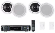 Rockville 2-Room Home Audio Receiver Amp+(4) 8" Ceiling Speakers+Wall Controls