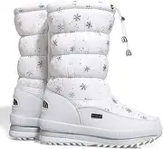 [gaoxiao] Womens Ladies Thermal Fleece Lined Fur Mid Calf Warm Snow Boots, Non-Slip Fashion Flat Zip Up Cotton Boots, Half Length Boots Outdoor Waterproof Winter Shoes(Size:36,Color:Snow White)