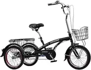 DEFGHIJ 16 Inch Adult Tricycle Single Speed Cruiser 3 Wheel Bicycle Pedal Type Seniors with Large Capacity Storage Basket Riding 3 Wheel Bicycle Used for Shopping and Exercise (Red)