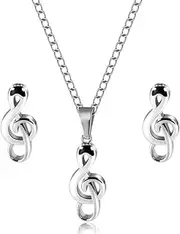 [Ancnoz] Music Note Necklace Earrings for Women Musical Treble Clef Necklace and Earring Set for Musical Lover Gifts Music Graduation Appreciation gifts for Musician Theme Gift, Small, Stainless Steel