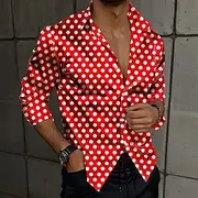 Men's Polka Dot Geometric Pattern Dress Shirt Button Up Shirt Printed Shirts Long Sleeve Fashion Casual Vacation Party Fall Winter Spring Summer Turndown Coll