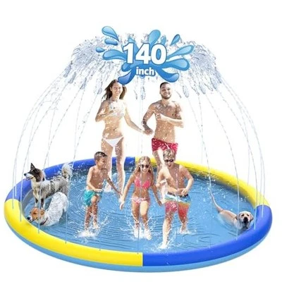 140" Non-Slip Splash Pad for Kids and Dog, Thicken Sprinkler Pool Summer