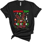[Generic] Bowling Team Christmas Crew, Cute Lovely Plaid Reindeer, Matching Bowling X-mas Group Unisex T-Shirt