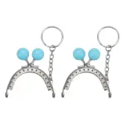 2 Pcs Metal Purse Frame, 5cm/1.97" Kiss Lock Clasp with Key Ring, Sky Blue