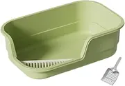 Folpus Open Cats Litter Boxes Open Cats with Cat Scoop Kitty Litter Pan Sides Anti Splash Pet Cat Toilet Sand Box Open Top Pet, Green