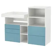 SMÅSTAD / PLATSA changing table, white blue/with bookcase, 150x79x123 cm