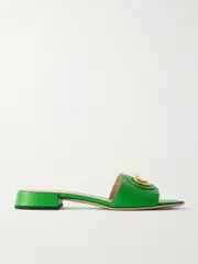 [Valentino Garavani] Valentino Garavani - Vlogo Embellished Leather Slides - Green - IT39 IT 39 Green