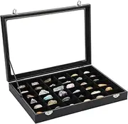 Hipiwe Rock Display Case 36 Grid Rock Collection Box with Clear Lid Wooden Crystal Organizer for Stones Gems Display Velvet Jewelry Trays for Earring,Pendants,Black