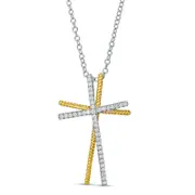 0.17 CT. T.W. Natural Diamond Double Cross Pendant in 10K Two-Tone Gold