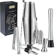 Boston Cocktail Shaker Set|8pcs Cocktail Making Set Stainless Steel Shakers|Bartender Kit Bar Tool Set with Strainer, Pourers, Muddler, Double Jigge (Boston Cocktail Shaker)