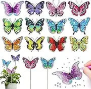 Diamond Art Craft Kits DIY for Plant Indoor Outdoor Acrylic Garden Yard Plant Decoration 12 PCS Butterfly Diamond Painting Kits for Garden Decor with Flower Bee Butterfly Garden Stake (12 pcs)