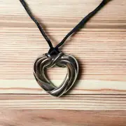 Vintage Avon Sterling Silver Heart Necklace Adjustable Black Silk Cord 1992
