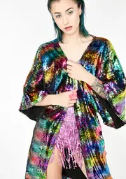 [Kuccia] Chasing Rainbows Flip Sequin Kimono