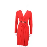 在飛比找Yahoo奇摩購物中心優惠-MICHAEL KORS 金屬扣環設計V領長袖洋裝(紅色)