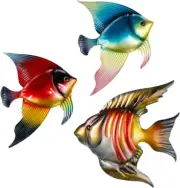 Set of 3 Metal Fish Wall Art for Indoor/Outdoor Decor - Pool, Porch, Garden