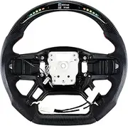 Acclcors Carbon Fiber Steering Wheel, D-Shaped Flat-Bottomed LED Shift Indicator Steering Wheel with Heating, Perforated Leather Grips for Land Rover Defender 2020-2024