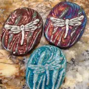 (2) Dragonfly Medallions "I am Joyful" Raku Pottery NEW