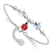 6.75 Inch Sterling Silver Polished Enameled Ladybug & Crystal Stars With .75 Extension Children'S Bracelet