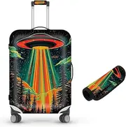 [Decahouy] Suitcase Cover for Luggage 18-21 Inch, Washable Elastic Anti-Scratch Luggage Protector, Durable Zipper Baggage Cover with Handle Wrap, Travel Accessories for Suitcase,, Colorful alien UFO, L
