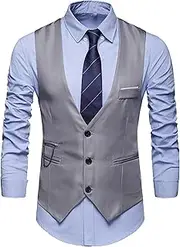 [PHJTOMK] Men's Suit Vest Formal Business Vest for Suit or Tuxedo Regular Slim Fit Wedding Party Waistcoat With 3 Pockets