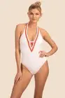 Trina Turk WHITE Tulum Plunge Maillot One Piece Swimsuit, US 12 New