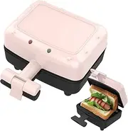 Mini Sandwich Maker Breakfast Machine, Toastie Maker with Non-Stick Coating, Double Sided Heating Waffle Maker, Automatic Temperature Control, for Home Kitchen Pink