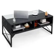 Costway 105x55x50cm Tempered Glass LED Coffee Center Table Remote Control Sofa Side End Table