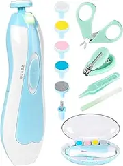 Baby Nail Trimmer Electric-12 in 1 Baby Nail Clippers Safe Baby Nail File Kit with a Nail Clipper, Scissor, Tweezers, and Nail Files (Blue+)