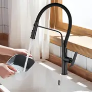 Kitchen Mixer Tap Pull Down 2 Patterns Swivel Spout Sink Faucet Black WELS