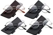 Circle Round Reading Glasses Metal Frame Slim Rim with Spring Hinge Vintage Read