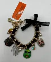 Betsey Johnson RICH WITCH Gold Tone Glow Dark Masks Skeleton Cat Charms Bracelet