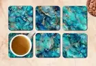 Agate Geode Blue Teal Drink Coasters Set Of Six Neoprene Square Or Round