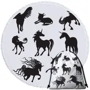 Legendary Unicorn Silhouettes Round Beach Towel