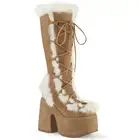 Pleaser Demonia 5" Chunky Lace-Up Knee High Boots Adult Women Shoes Camel/311